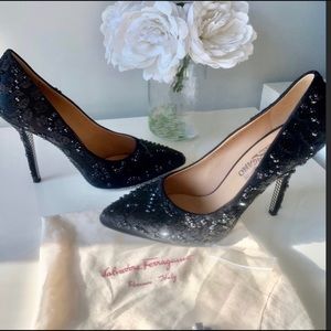 Salvatore Ferragamo beaded satin heels